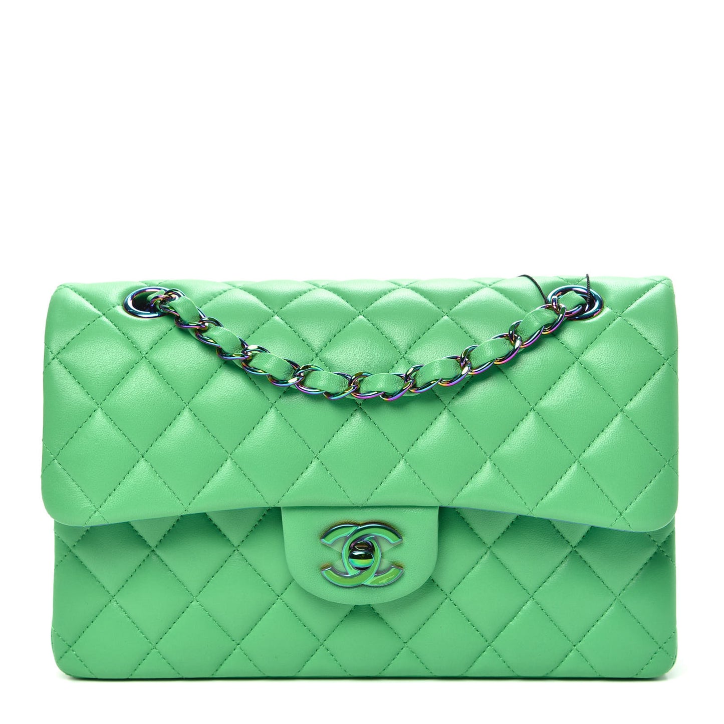 Lambskin Quilted Small Double Flap Green Blue
