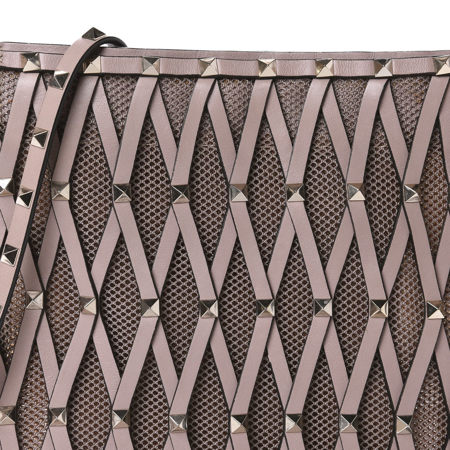Vitello Rockstud Lattice Mesh Mini Crossbody Poudre