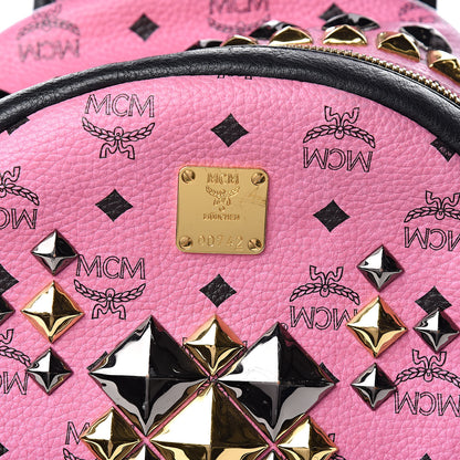 MCM Visetos Studded Colorblock Stark Brock Backpack Pink Black 14 of 16