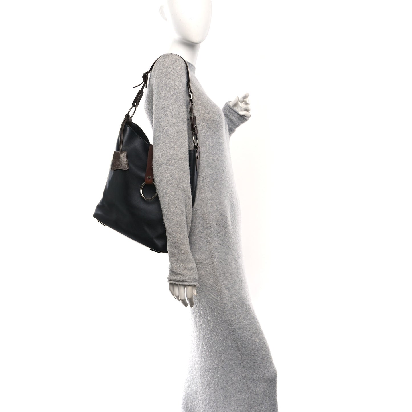 Calfskin Ring Tote Black Brown