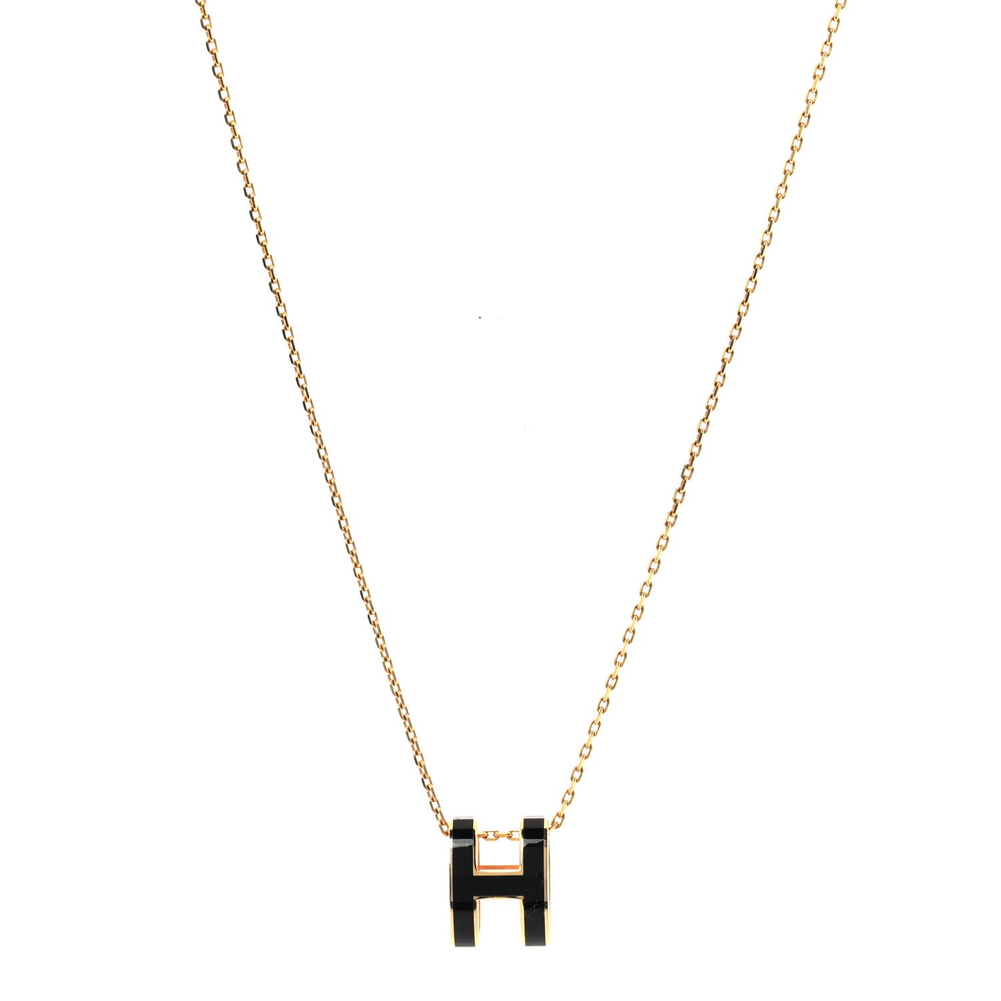 Lacquered Gold Pop H Pendant Necklace Black