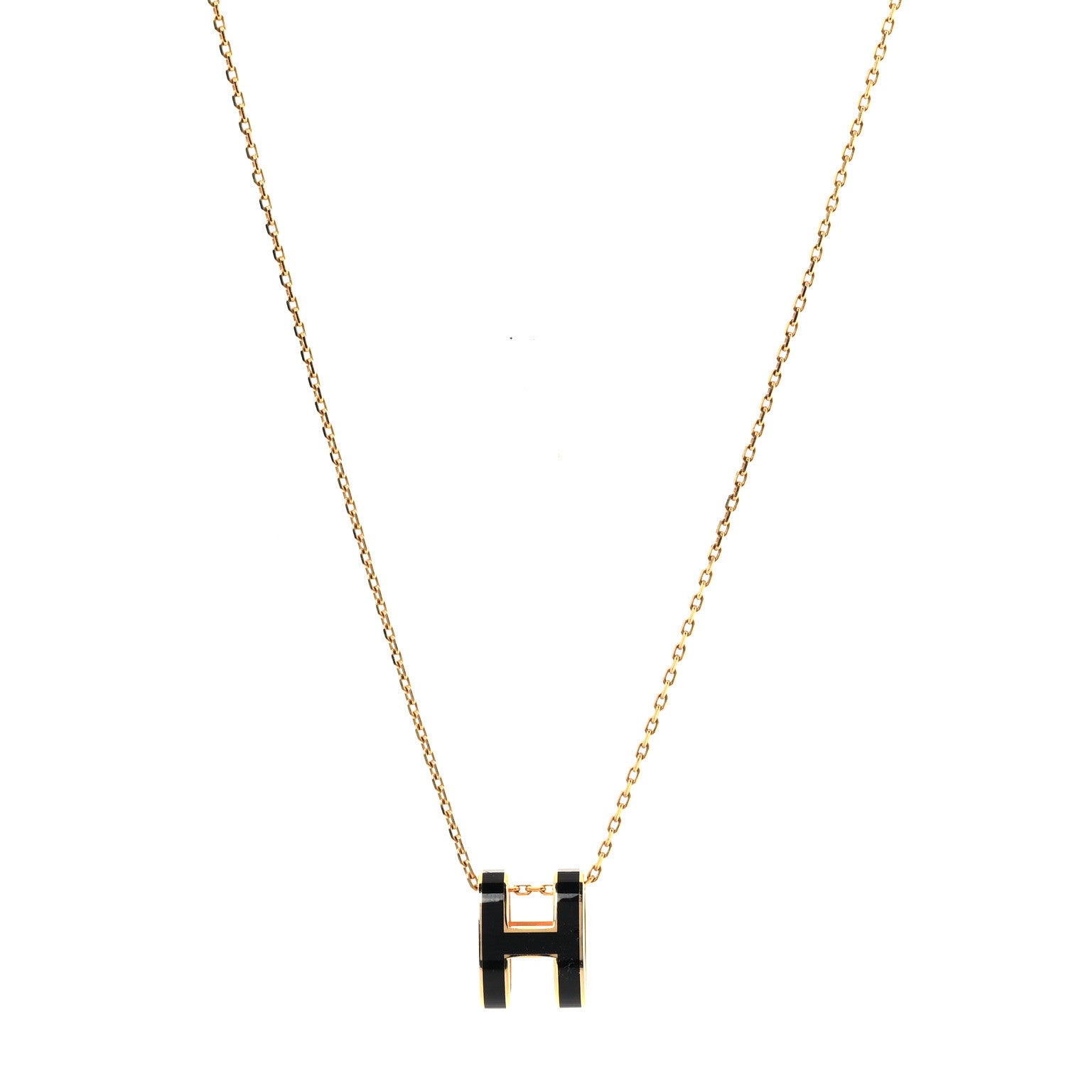 Hermes Lacquered Gold Pop H Pendant Necklace Black 1 of 5