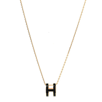 Hermes Lacquered Gold Pop H Pendant Necklace Black 1 of 5