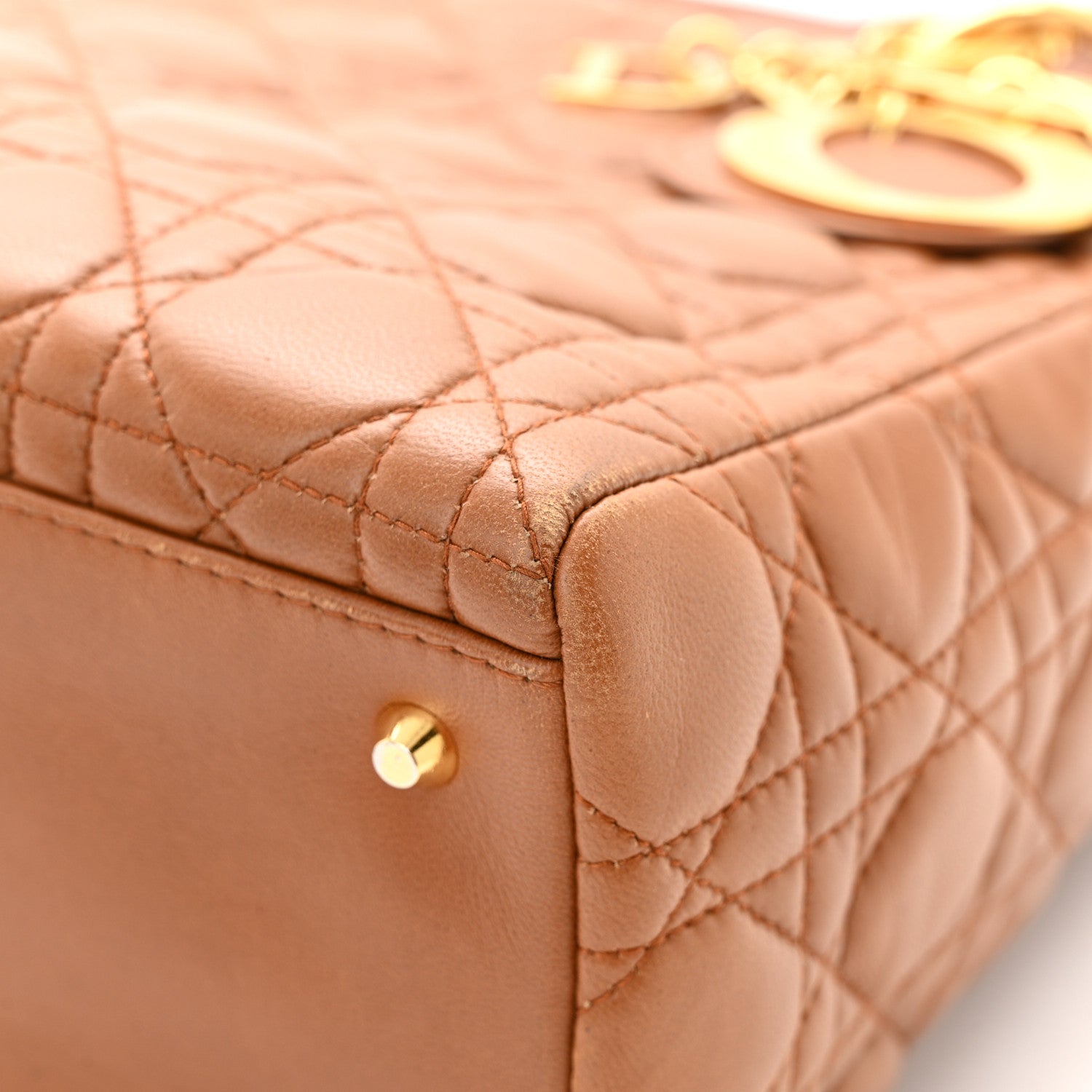 Christian Dior Lambskin Cannage Medium Lady Dior Tan 14 of 16