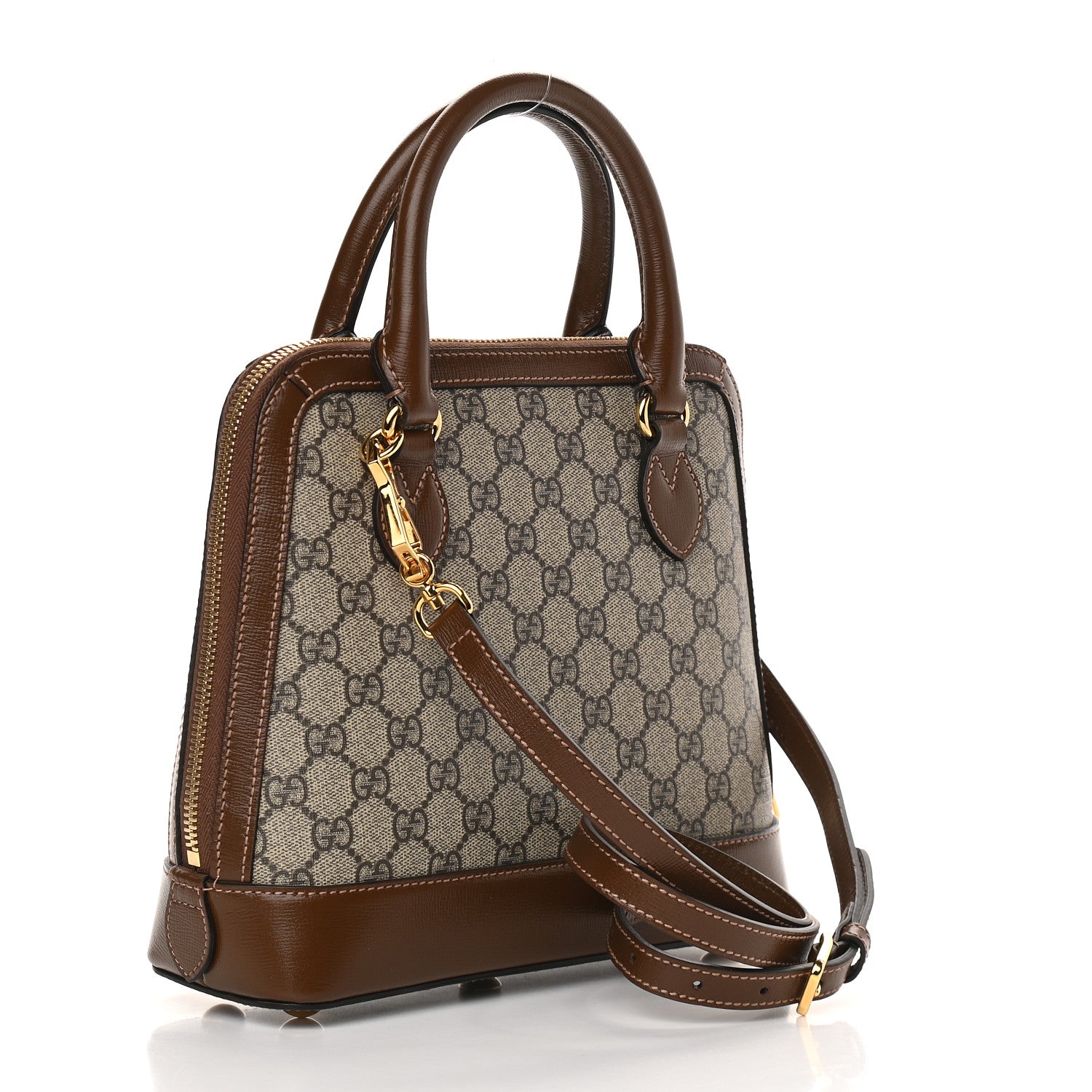 Gucci GG Supreme Monogram Azalea Calfskin Small Horsebit 1955 Top Handle Bag Beige Ebony Brown Sugar 2 of 9