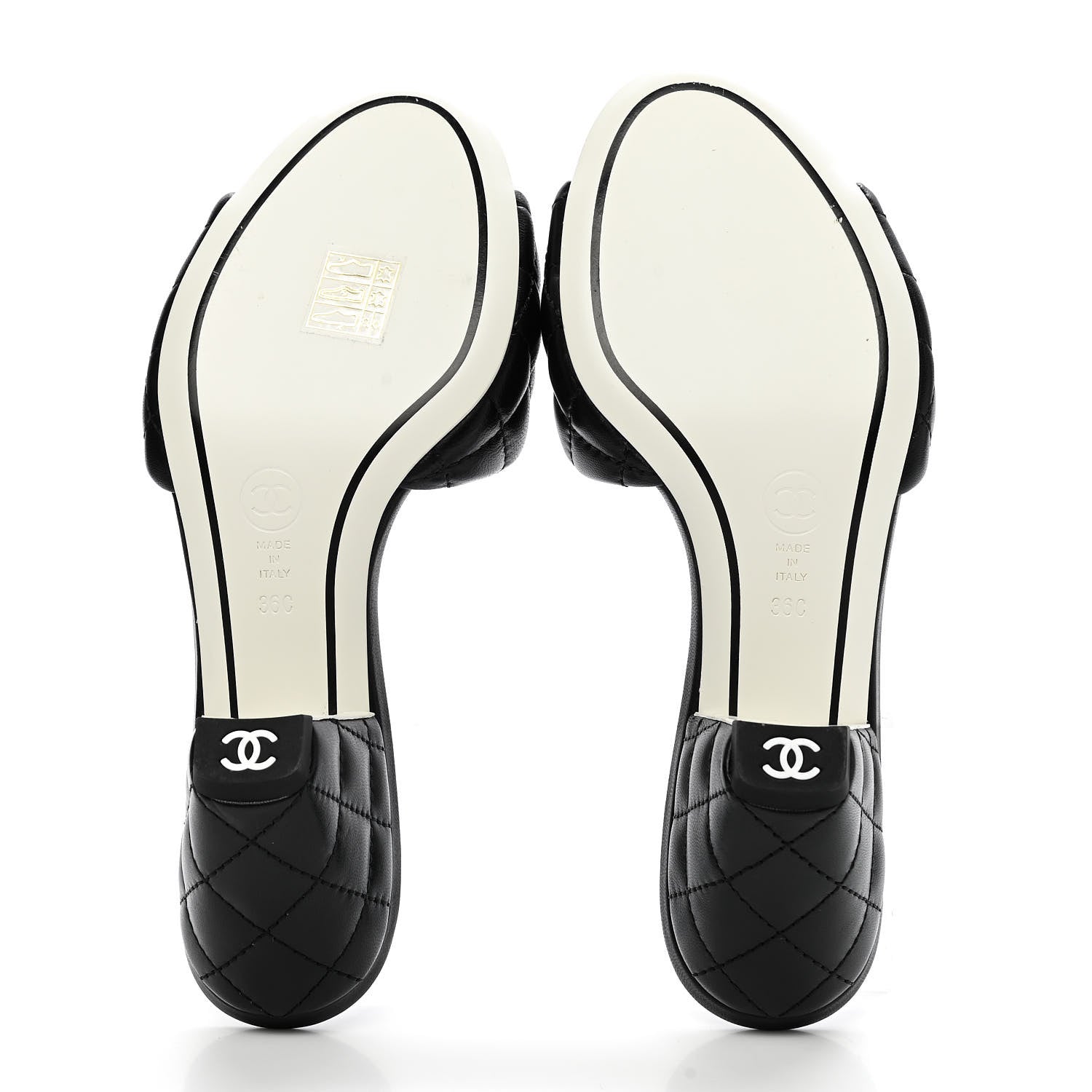 Chanel Lambskin Quilted Textured CC Mules 36 Black 5 of 9