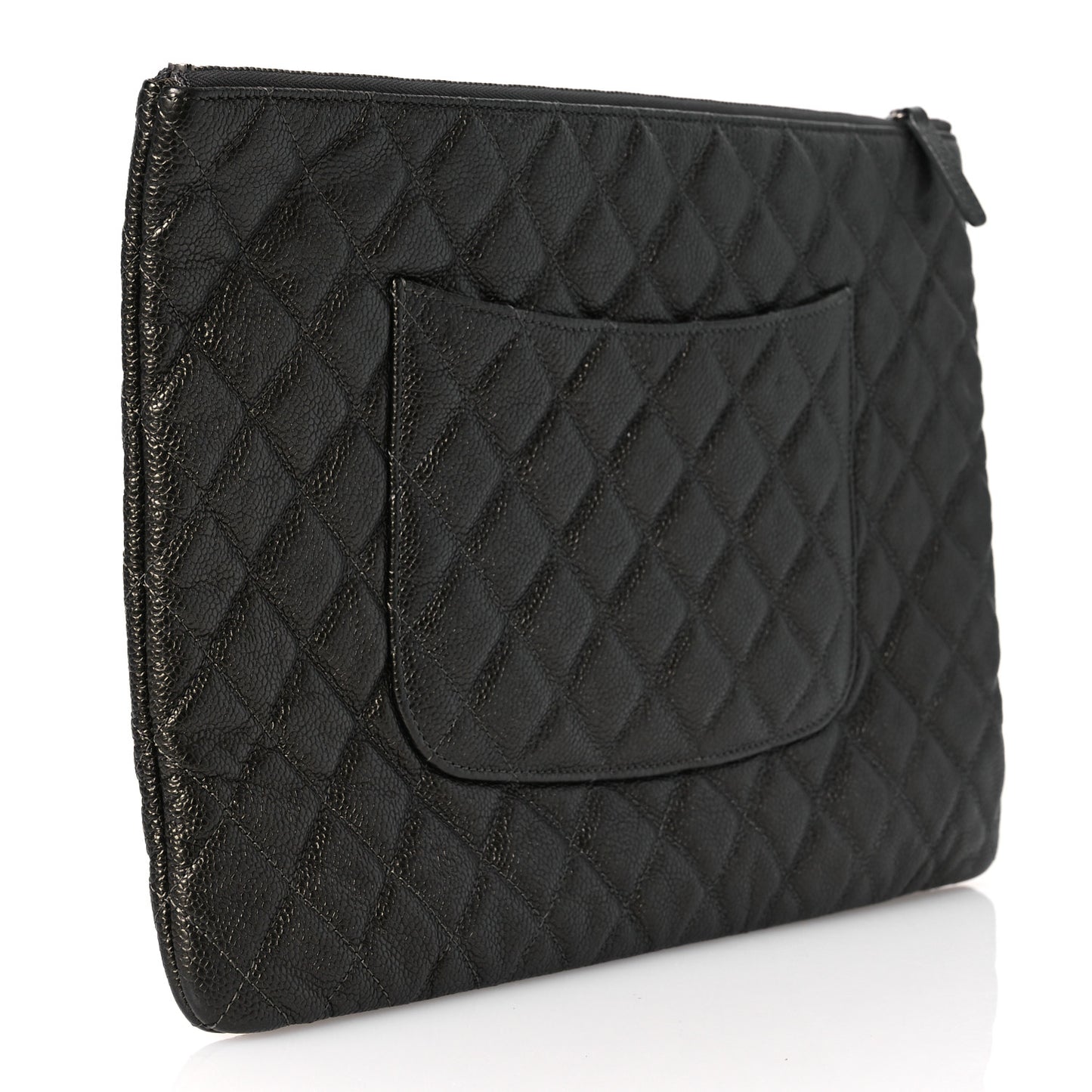 Iridescent Caviar Quilted Large Cosmetic Case Dark Grey