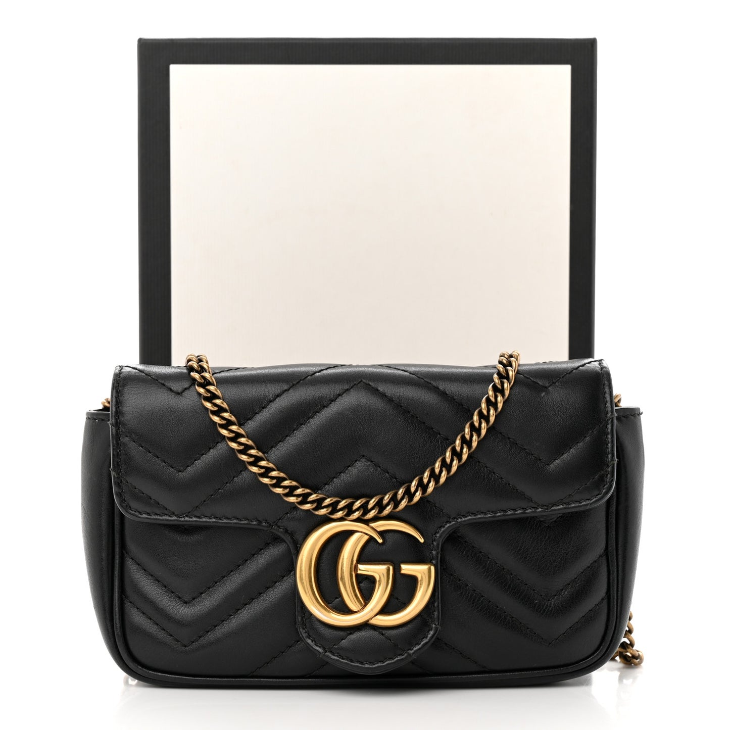 Calfskin Matelasse Super Mini GG Marmont Shoulder Bag Black