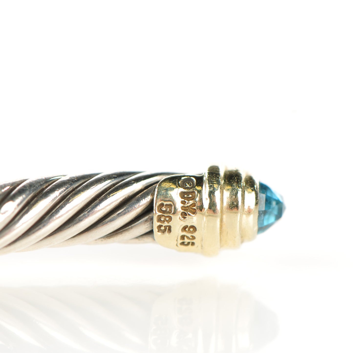 Sterling Silver 14K Yellow Gold Blue Topaz 5mm Cable Classics Petite Color Bracelet