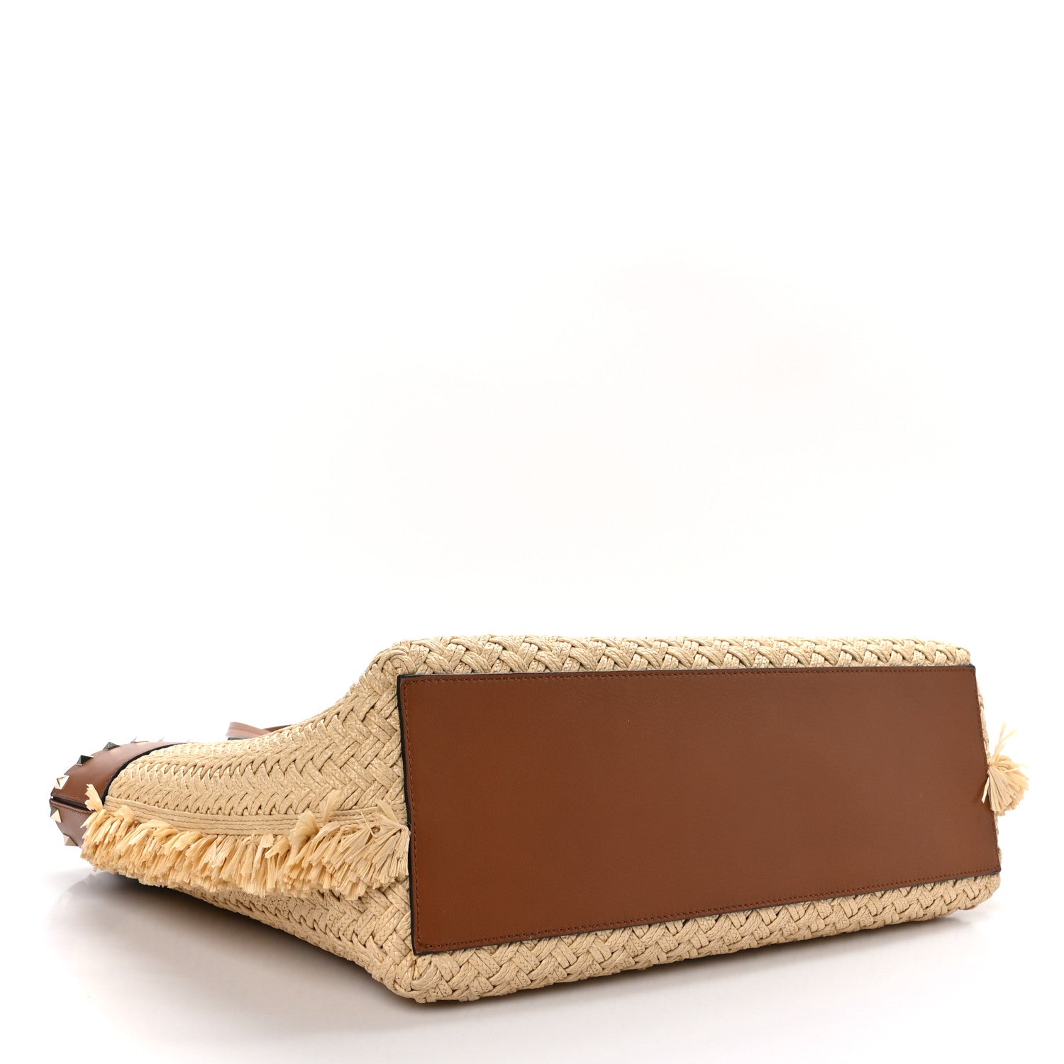 Valentino Garavani VALENTINO GARAVANI Raffia Calfskin Rockstud Shoulder Tote Naturale Saddle Brown 4 of 8