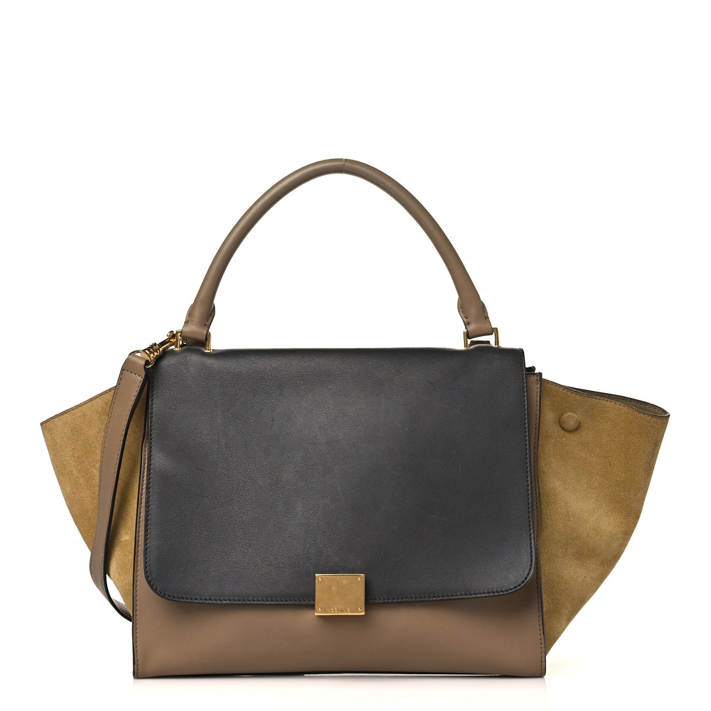 Smooth Calfskin Suede Medium Tri-Color Trapeze Olive