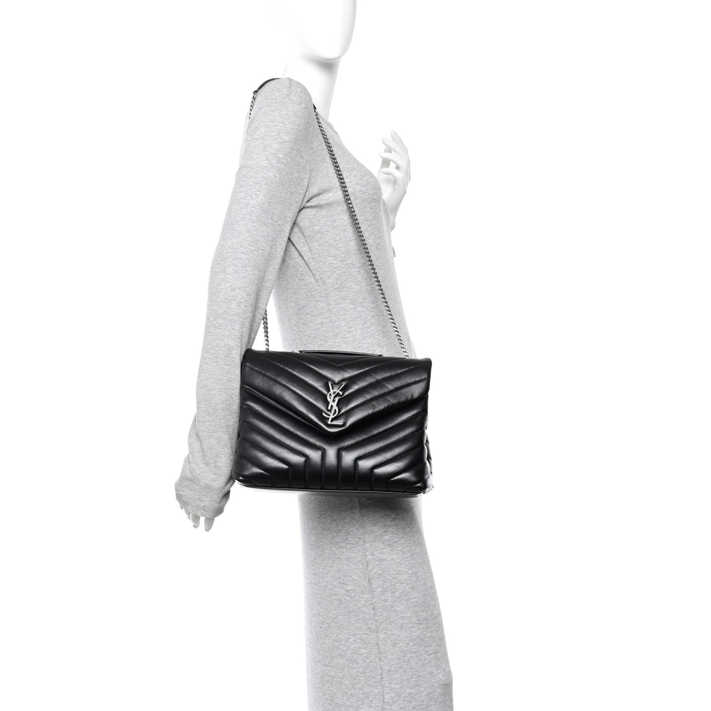 Calfskin Y Quilted Monogram Medium Loulou Chain Satchel Black