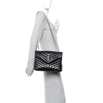 Saint Laurent Calfskin Y Quilted Monogram Medium Loulou Chain Satchel Black 2 of 10