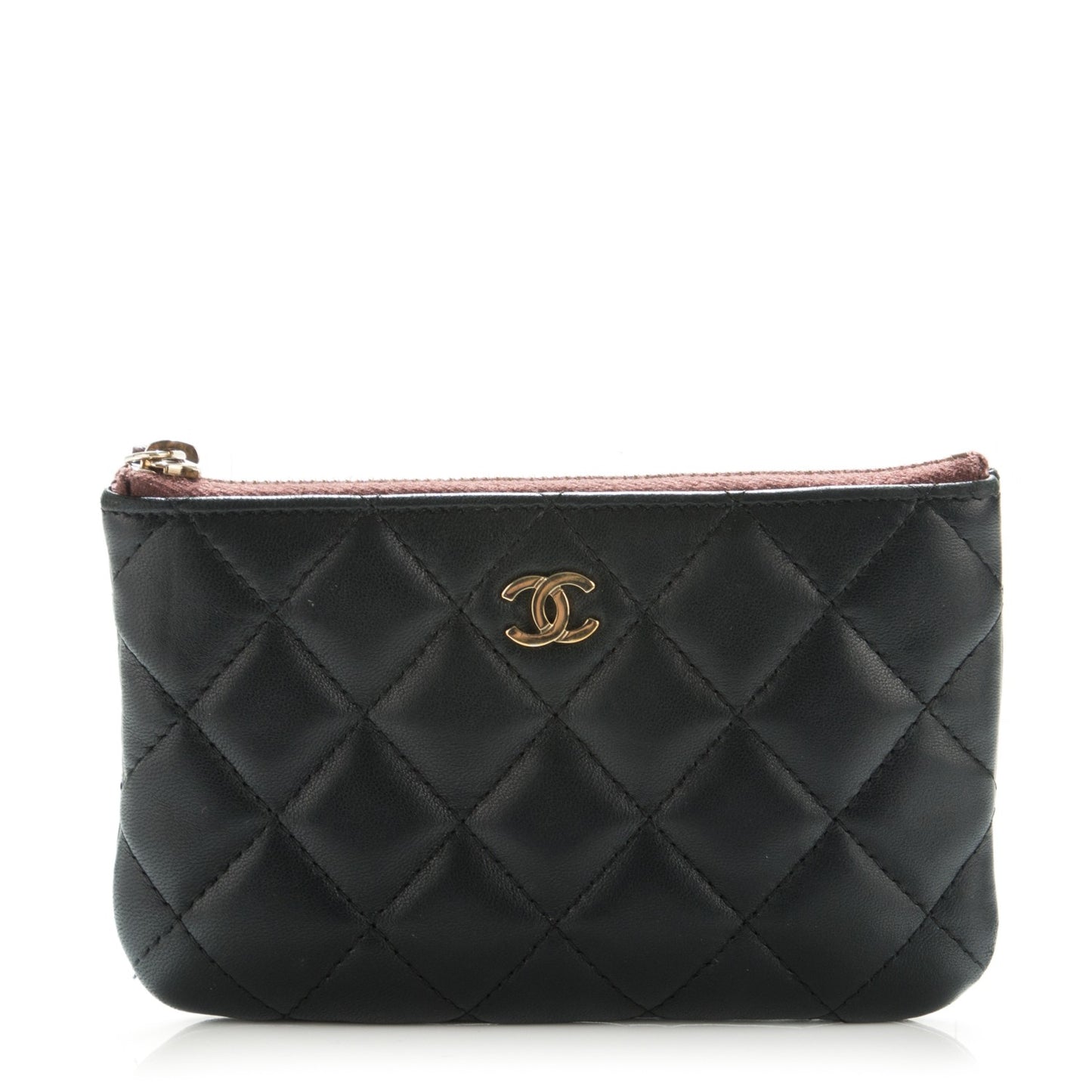 Lambskin Quilted Small Cosmetic Case Black