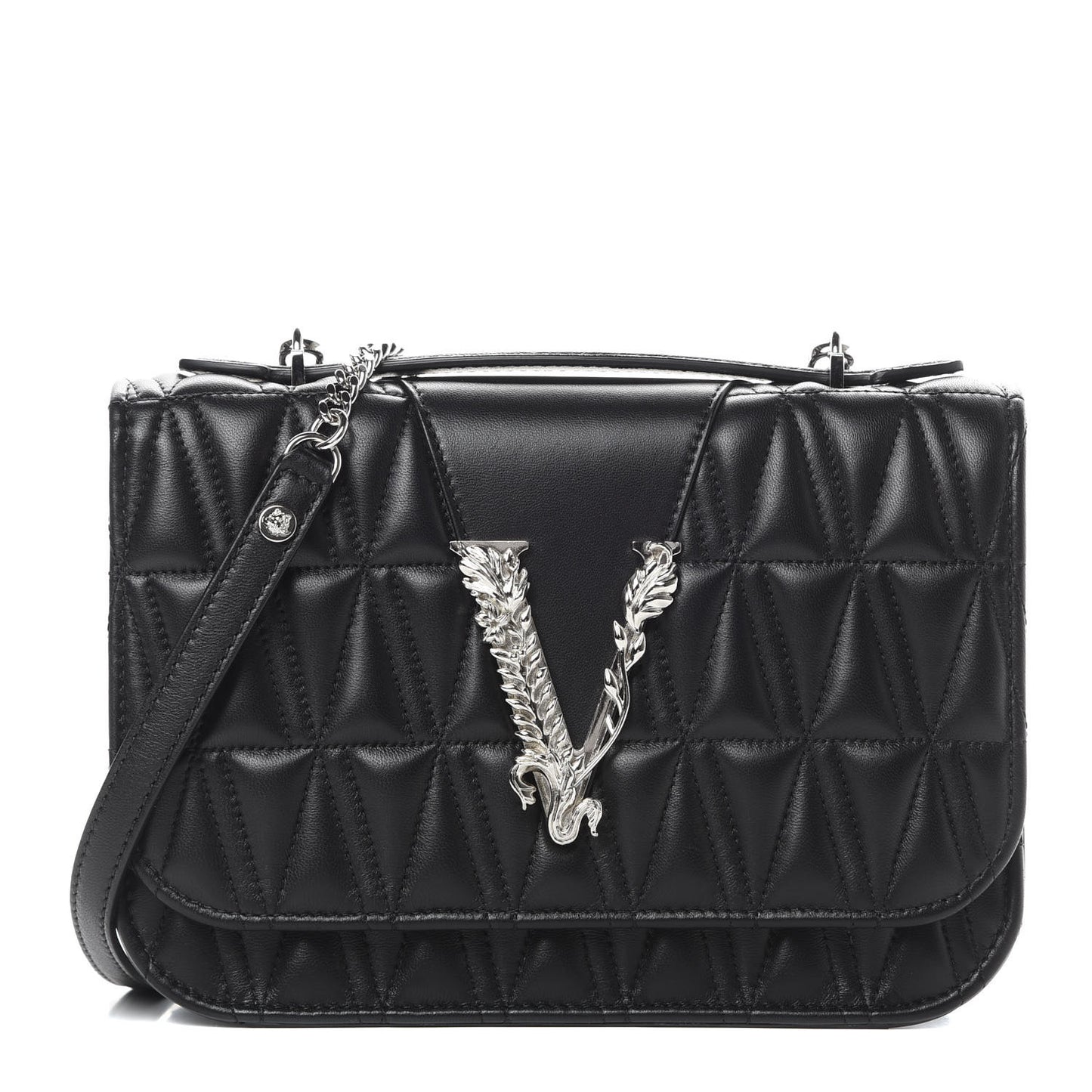 Nappa Quilted Virtus Top Handle Shoulder Bag Black