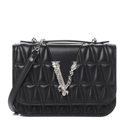 Versace Nappa Quilted Virtus Top Handle Shoulder Bag Black 1 of 14