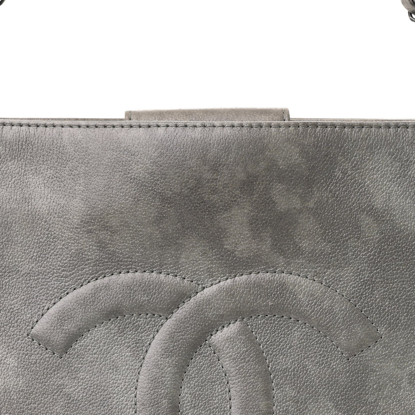 Iridescent Calfskin CC East West Shopping Tote Light Grey