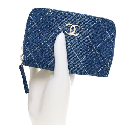 Chanel Denim Quilted Zip Coin Purse Blue 2 of 11