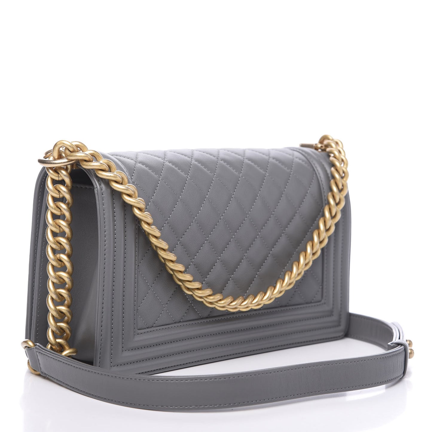 Lambskin Quilted Medium Boy Flap Grey