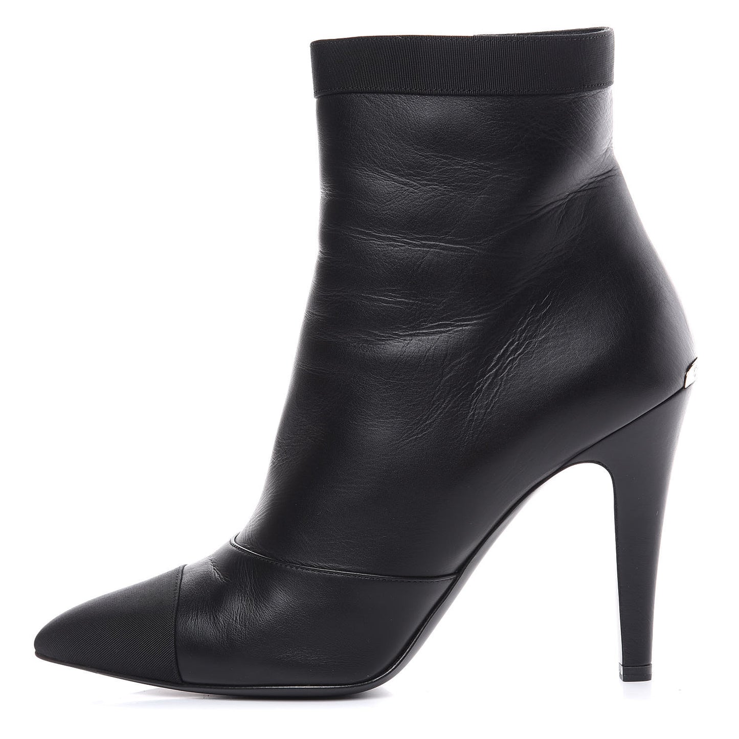 Lambskin Grosgrain Cap Toe Short Ankle Boots 40 Black