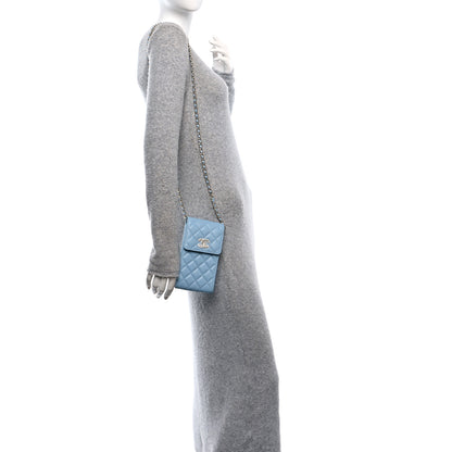 Chanel Caviar Quilted Crystal CC Phone Case With Chain Light Blue 2 of 10
