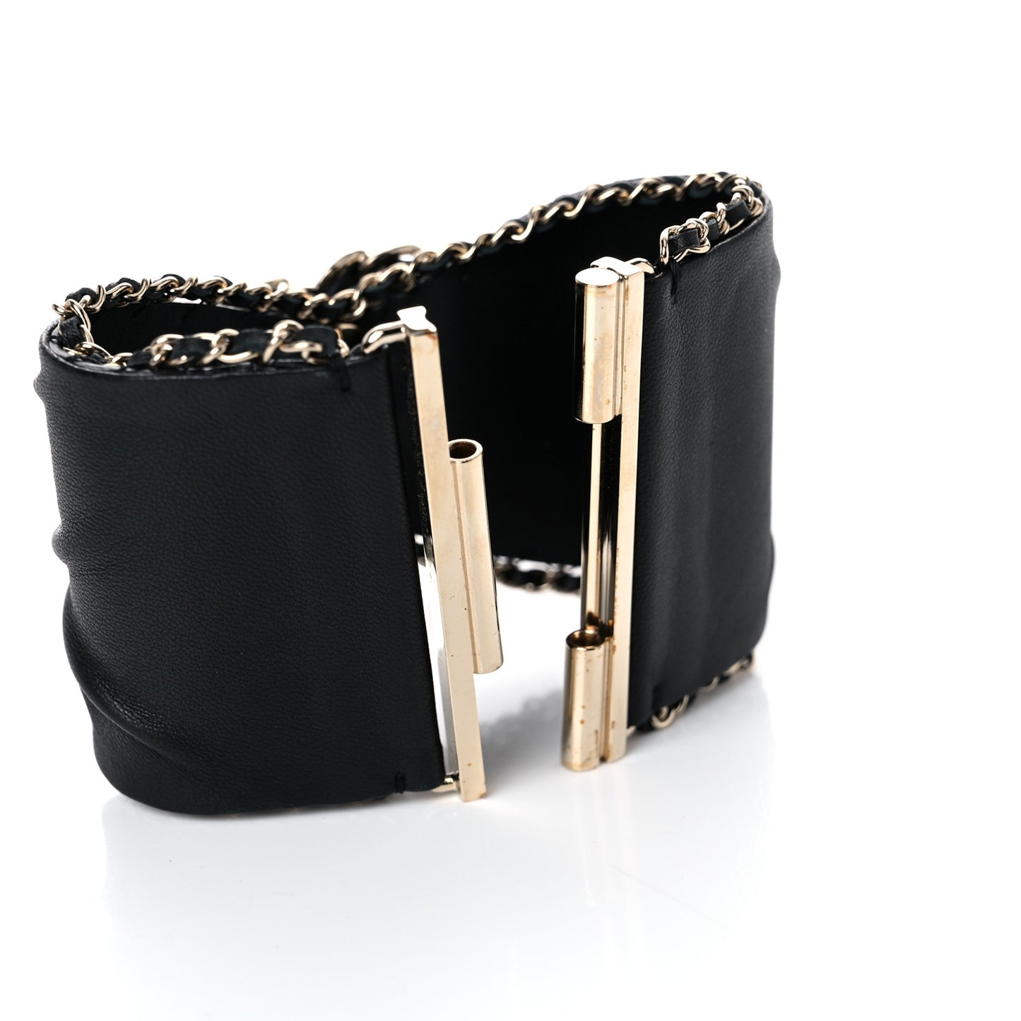Lambskin Chain CC Cuff Bracelet Black Gold