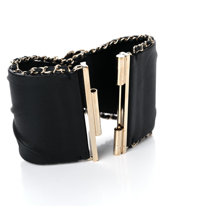 Chanel Lambskin Chain CC Cuff Bracelet Black Gold 4 of 9