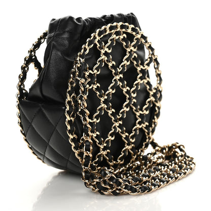 Chanel Lambskin Quilted Round Caged Chain Around Crossbody Black 3 of 10