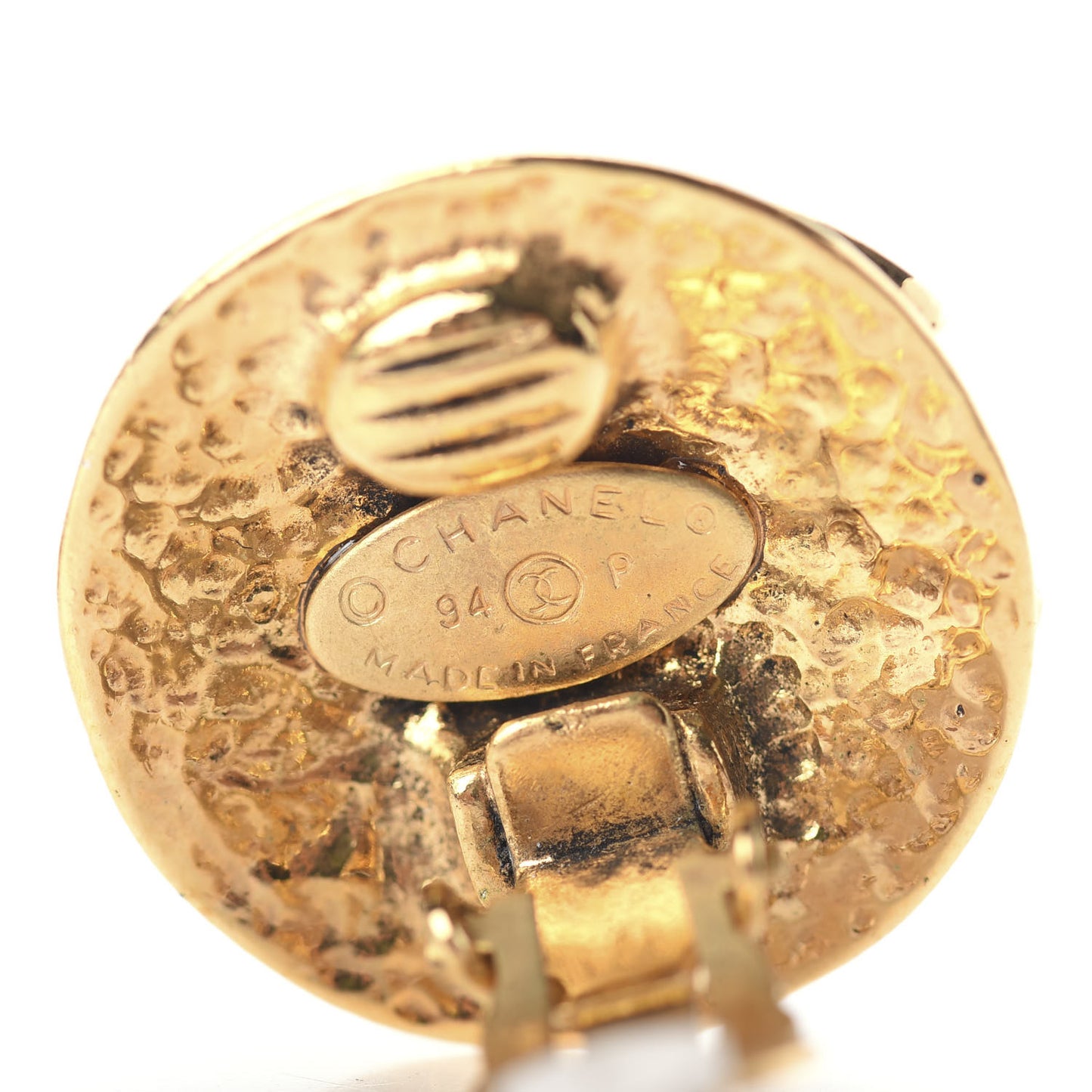 CC Button Clip On Earrings Gold