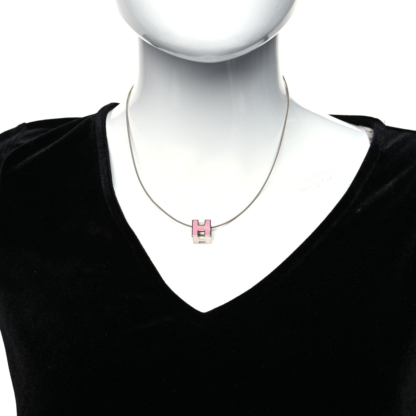 Palladium Lacquered Cage d'H Pendant Necklace Rose Dragee