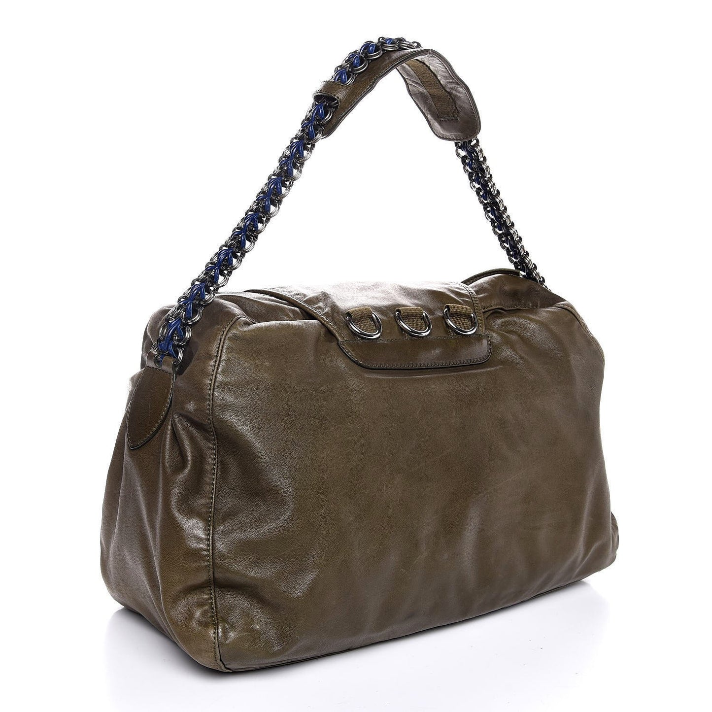 Agneau Large Chain Multipocket Shoulder Bag Green