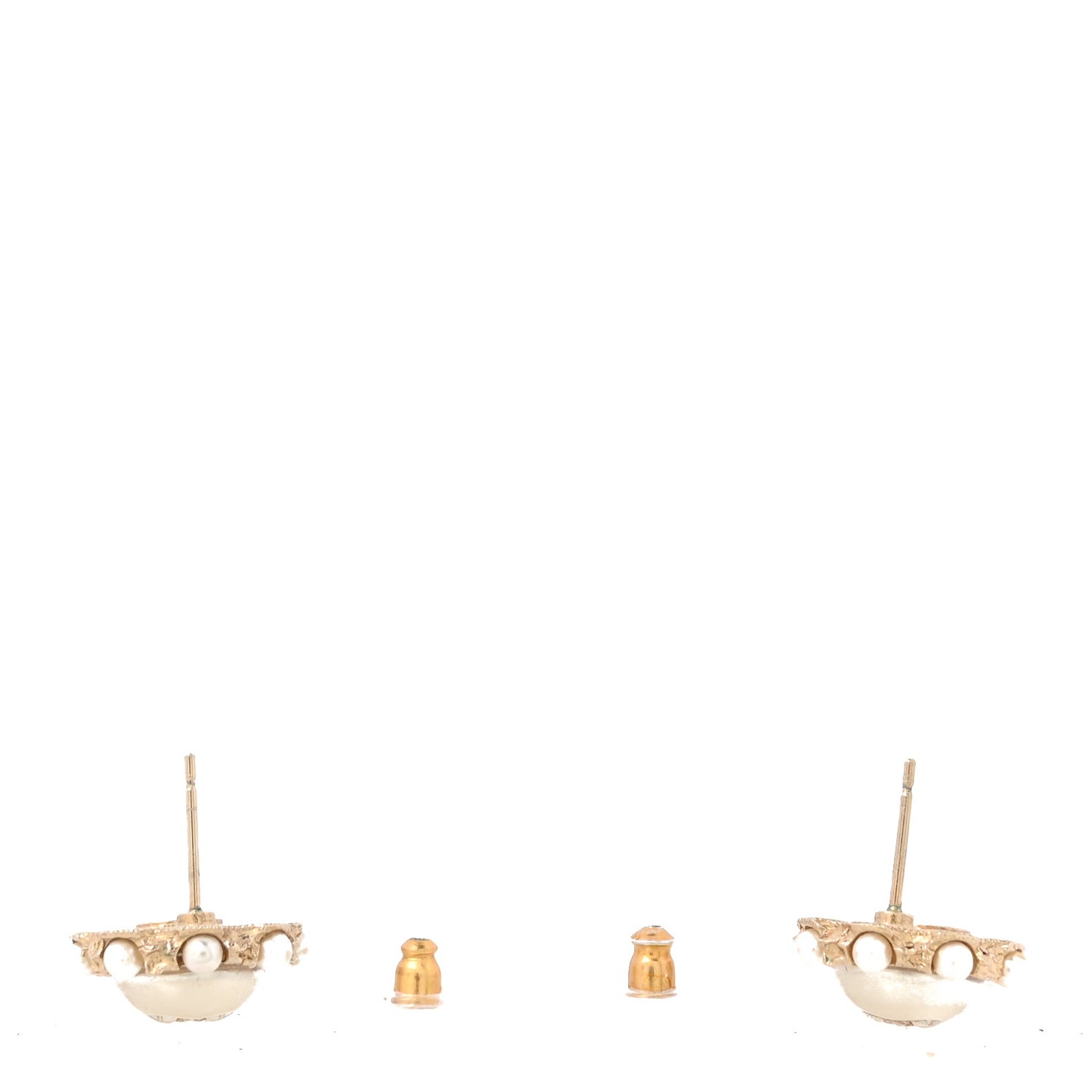 Metal Pearl CC Round Earrings Gold