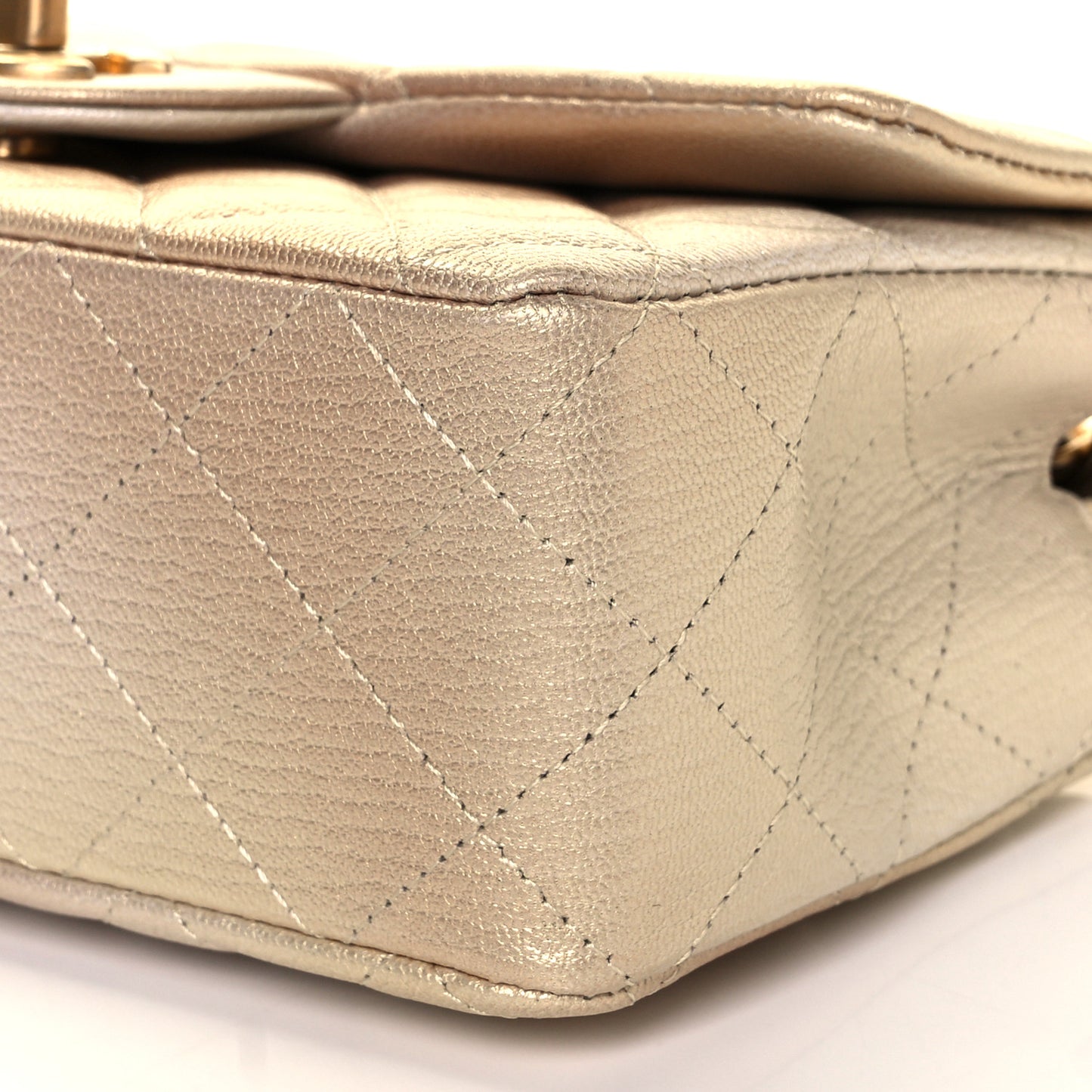 Metallic Goatskin Quilted Mini Rectangular Flap Gold