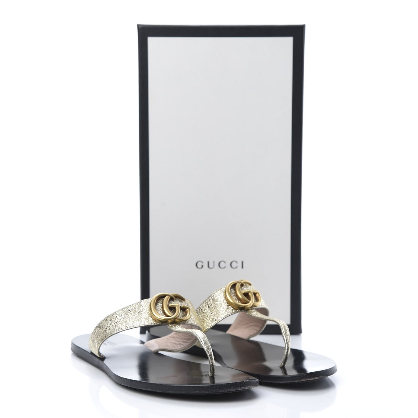 Nappa Silk Galassia GG Marmont Thong Flat Sandals 38.5 Platino