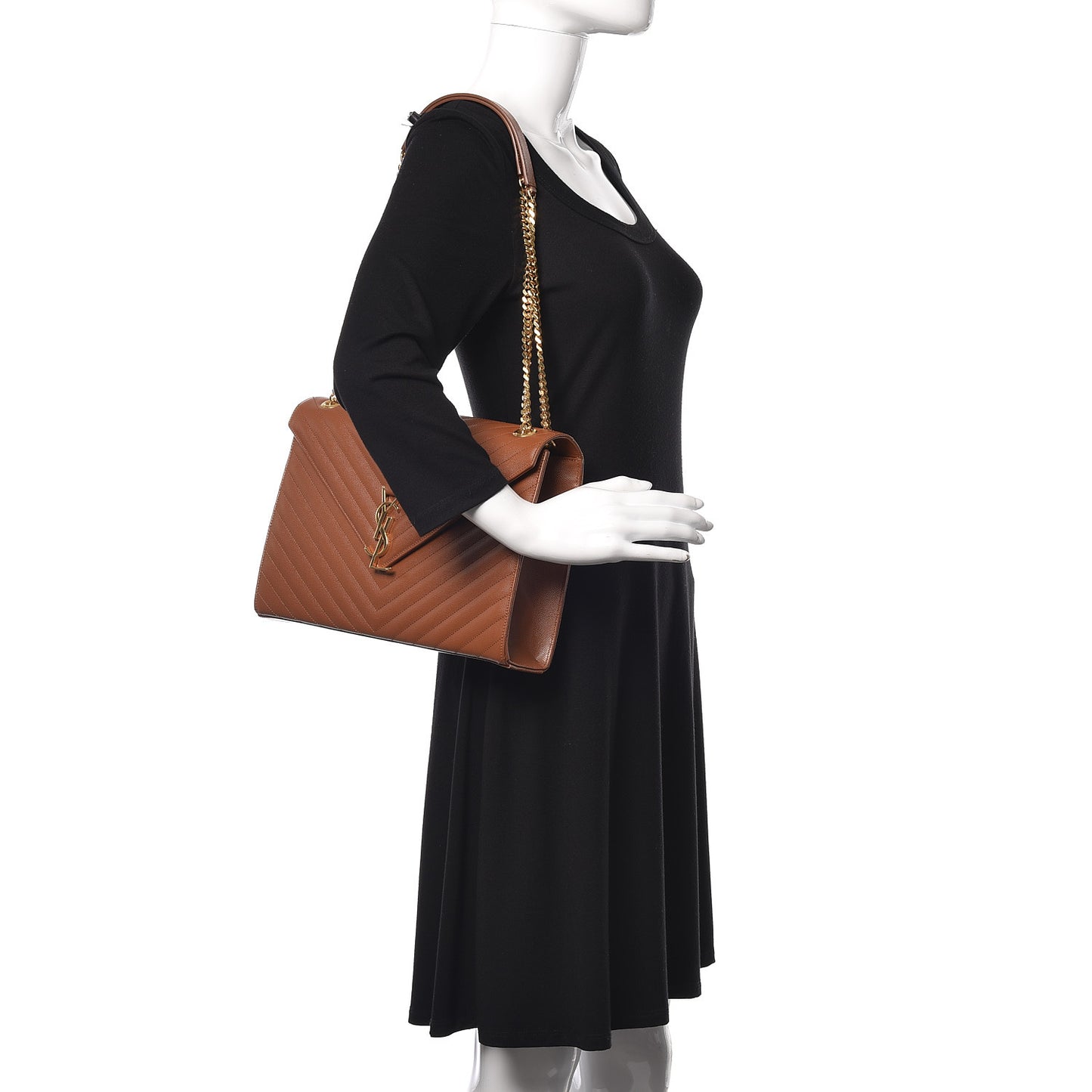 Grain De Poudre Matelasse Chevron Large Monogram Satchel Tan