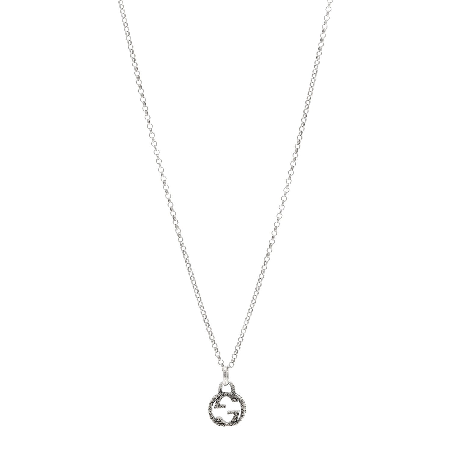 Gucci Sterling Silver Small Textured Interlocking G Pendant Necklace 1 of 5
