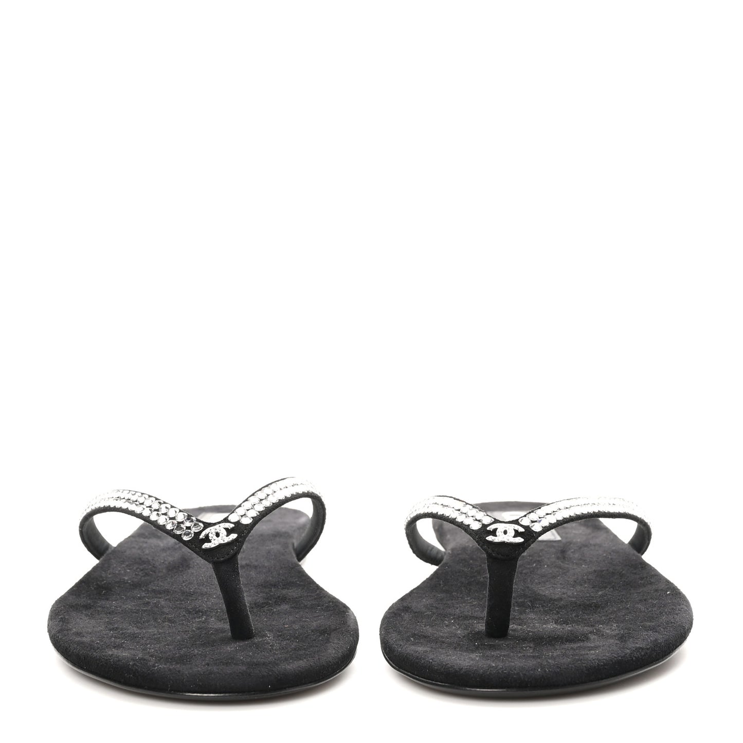 Suede Kidskin Strass CC Thong Sandals 40 Black