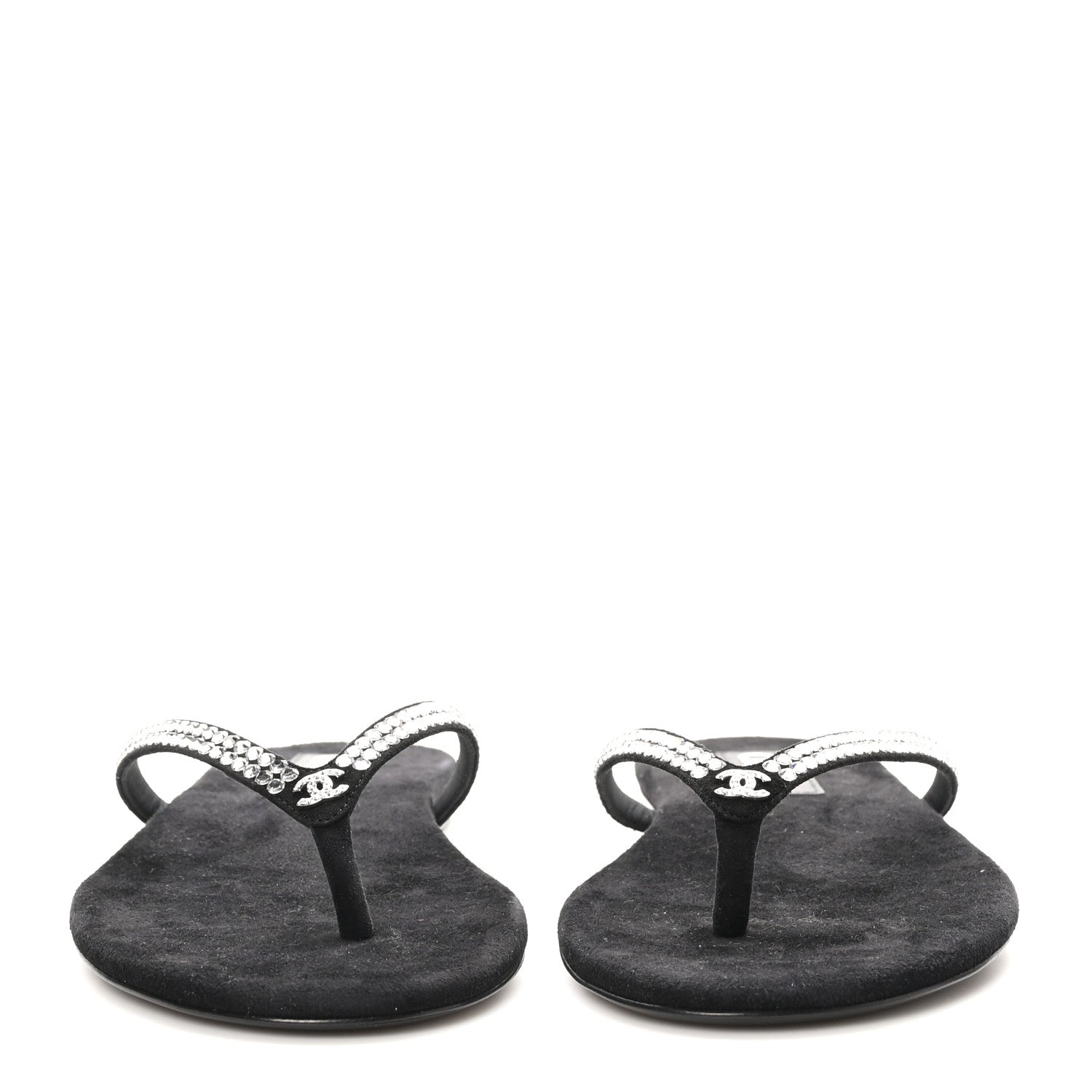 Chanel Suede Kidskin Strass CC Thong Sandals 40 Black 2 of 9