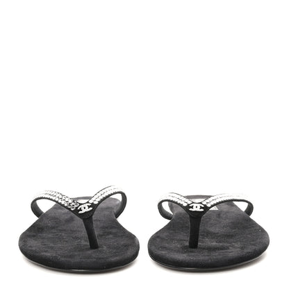 Chanel Suede Kidskin Strass CC Thong Sandals 40 Black 2 of 9