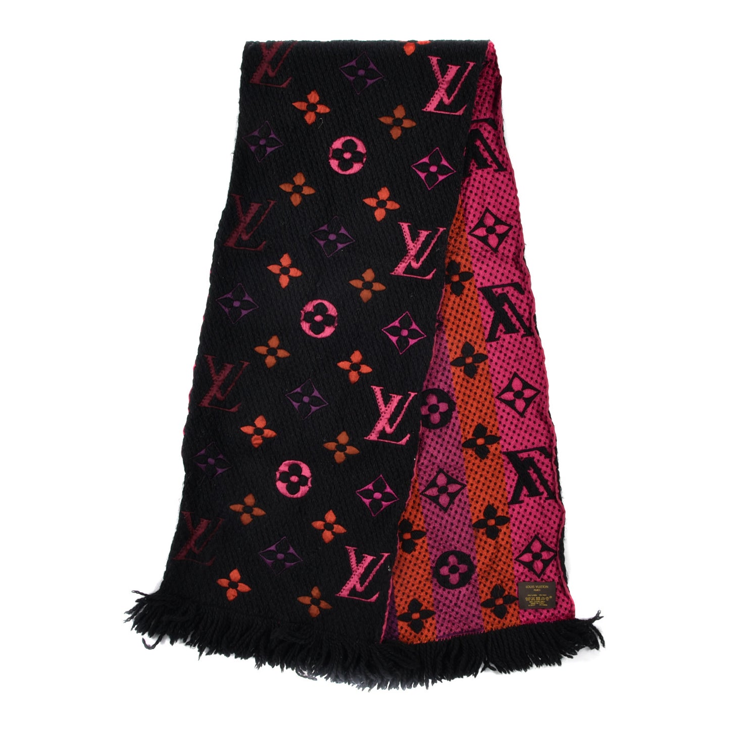Wool Silk Rainbow Logomania Scarf Black