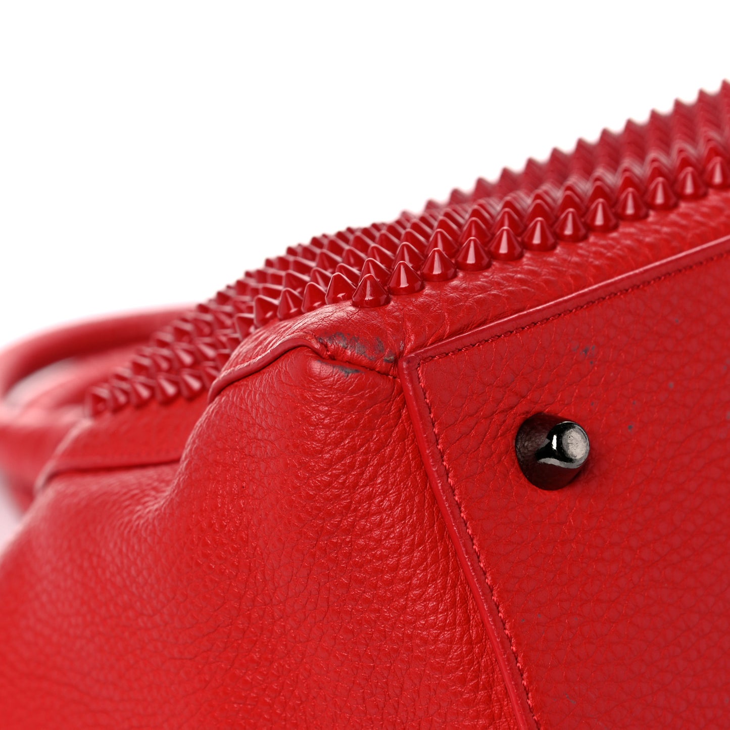 Grained Calfskin Studded Panettone Bowling Bag Red