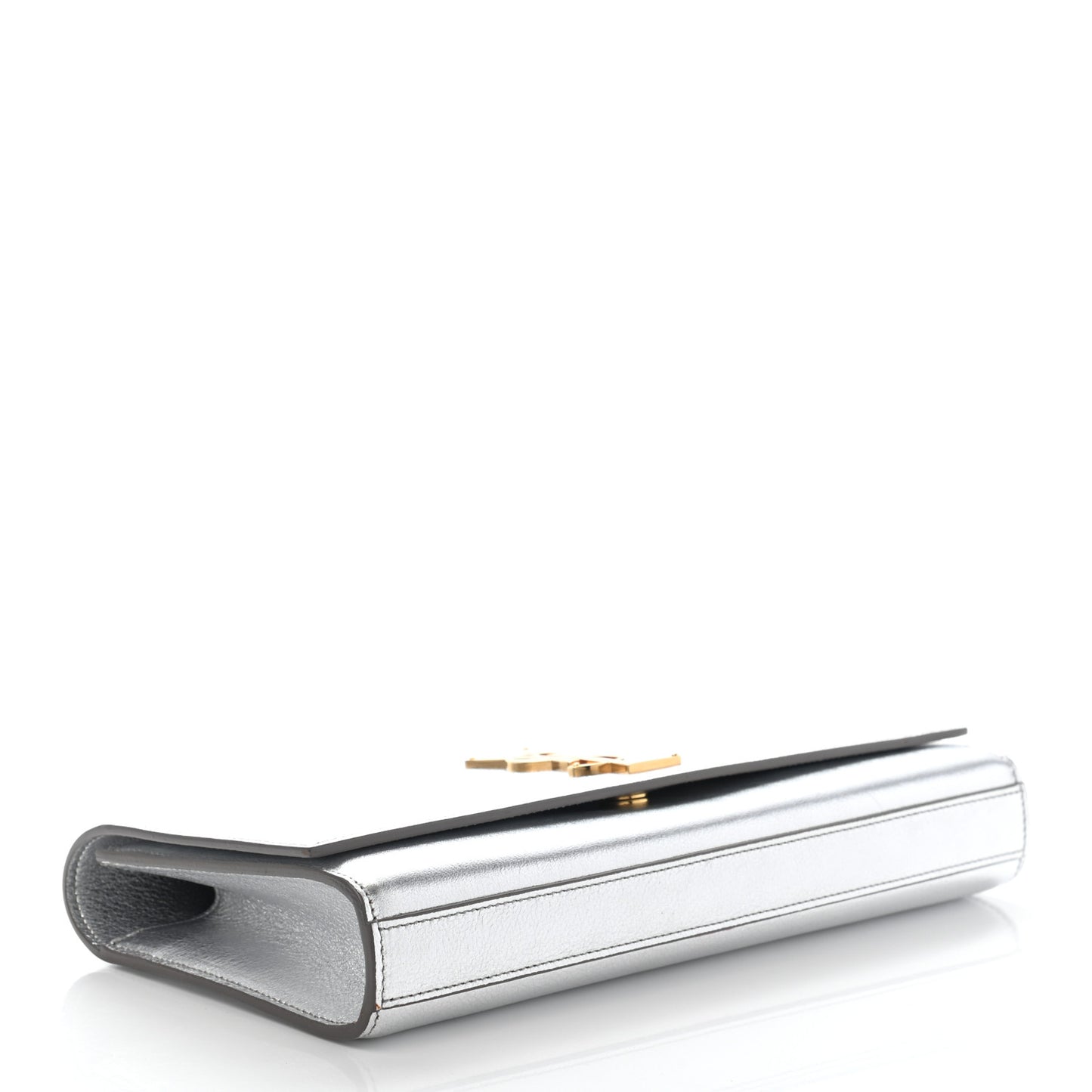 Textured Metallic Calfskin Classic Monogram Cassandre Clutch Silver