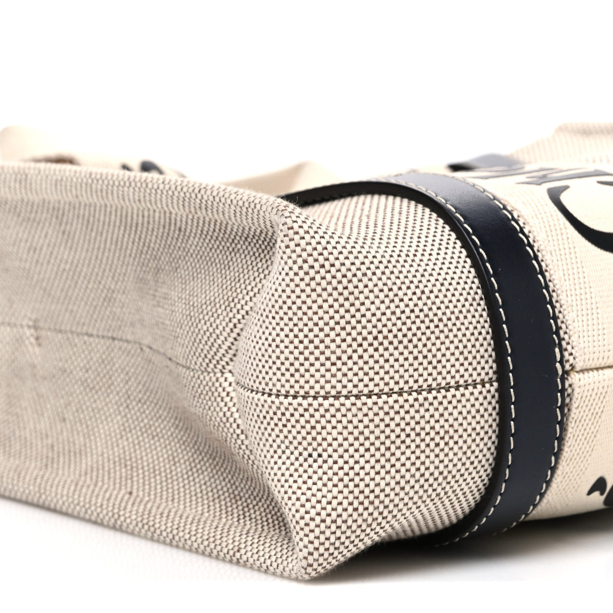 Cotton Calfskin Small Woody Ribbon Tote White Blue