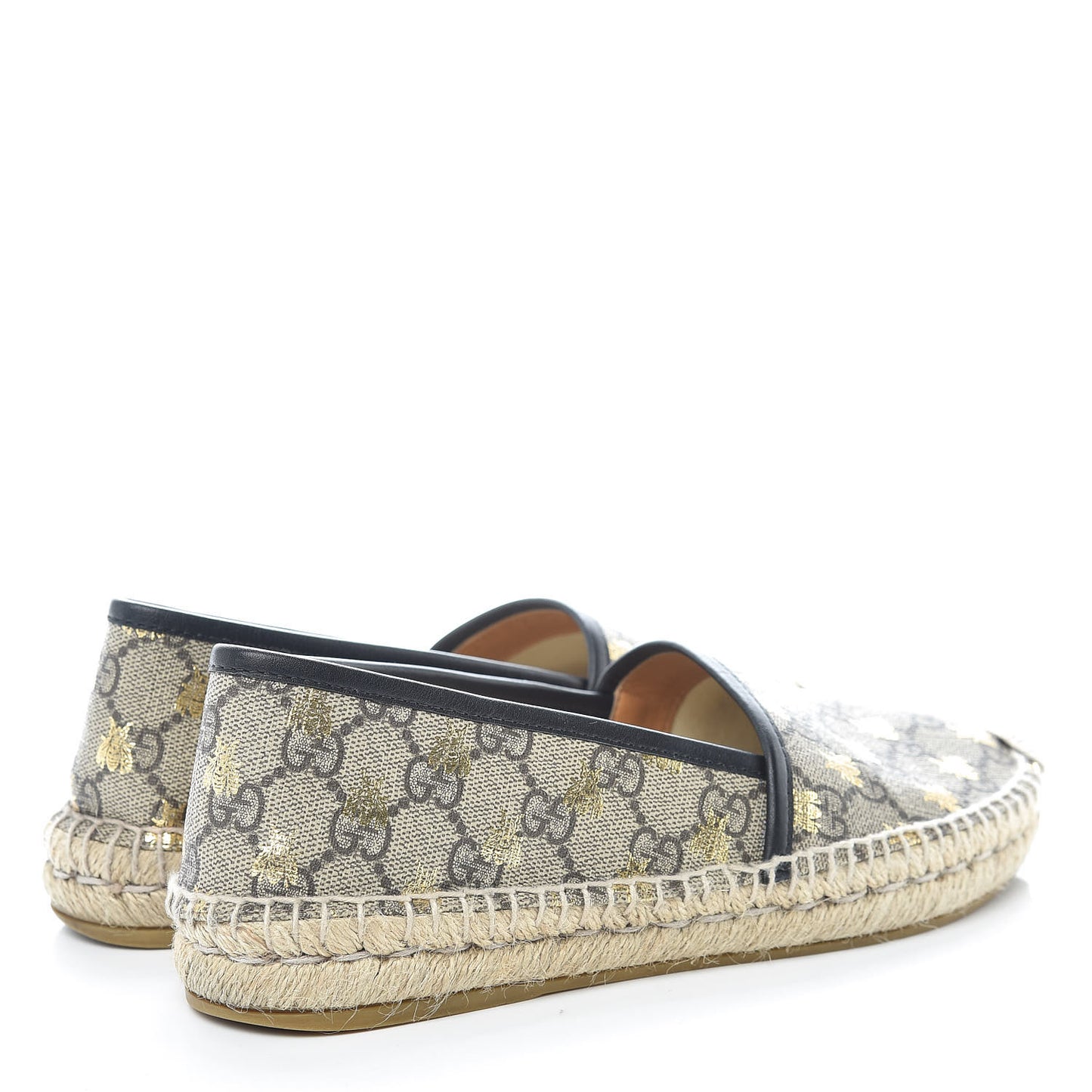 GG Supreme Monogram Bees Espadrille Flats 38 Beige Ebony Oro Black