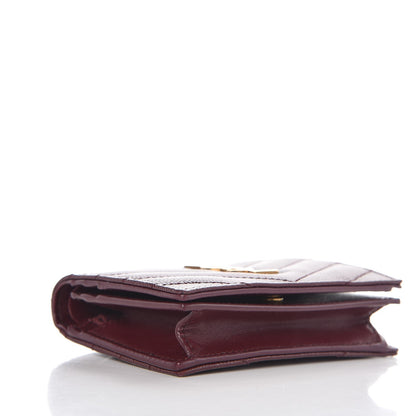 Saint Laurent Grain De Poudre Matelasse Chevron Monogram Card Case Bordeaux 4 of 8