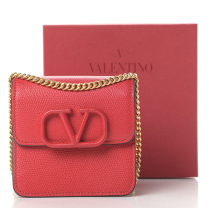 Valentino Garavani Grainy Calfskin Vlogo Compact Wallet with Chain Rouge Pur 10 of 10
