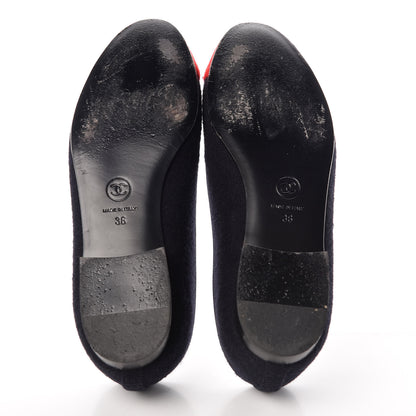 Chanel Felt Suede Cap Toe CC Ballerina Flats 36 Blue Red 7 of 15