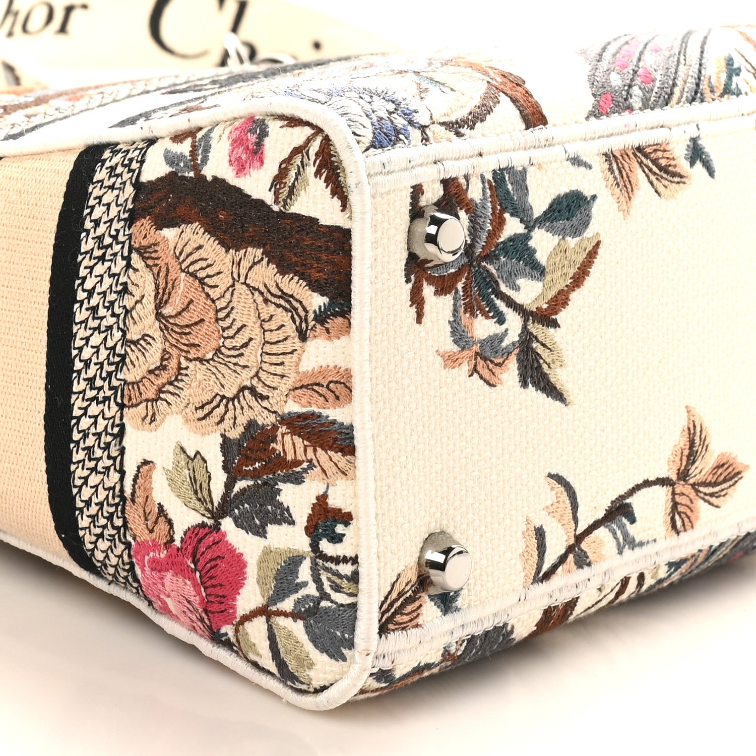 Christian Dior Canvas Embroidered Jardin D'Hive Medium Lady D-Lite Ecru Multicolor 9 of 10