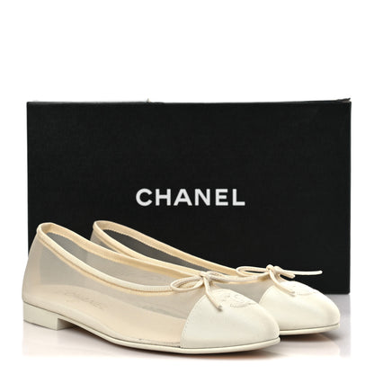 Chanel Mesh Grosgrain CC Cap Toe Ballerina Flats 37 Ivory 9 of 9