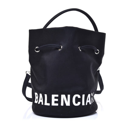 Balenciaga Recycled Sport Nylon Logo Embroidered Wheel Drawstring Bucket Bag XS Black 1 of 11